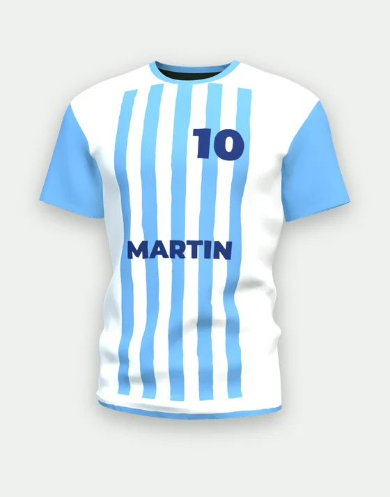 Maillot de foot personnalisable blanc & bleu ciel, motif rayures