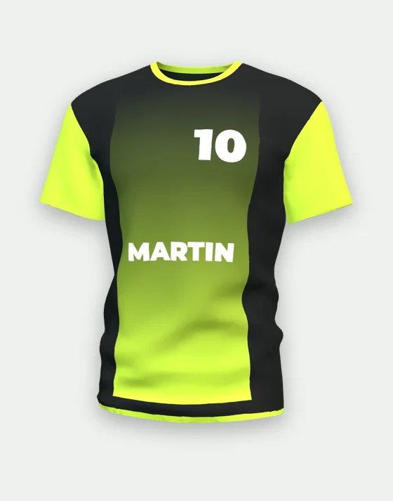 Maillot de foot personnalisable noir & jaune fluo, motif dégradé