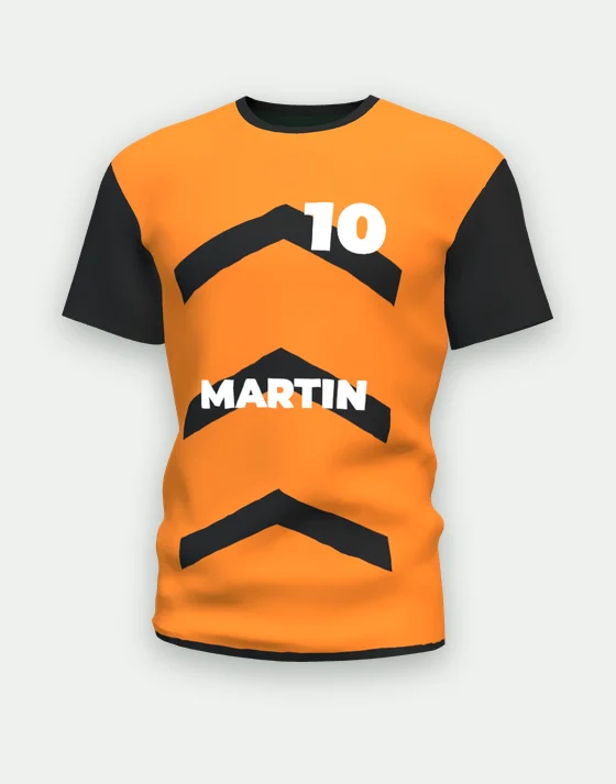 Maillot de foot personnalisable orange & noir, motif chevrons