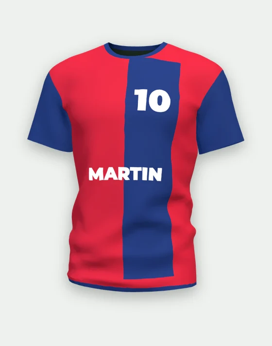 Maillot de foot personnalisable rouge & bleu, motif bicolore