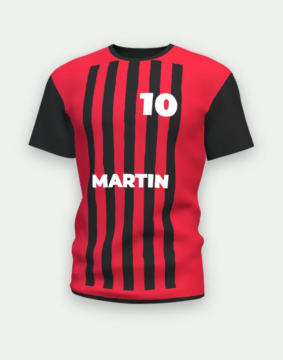 Maillot de foot personnalisable rouge & noir, motif rayures