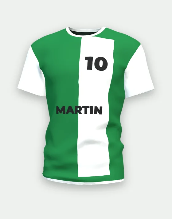 Maillot de foot personnalisable vert & blanc, motif bicolore