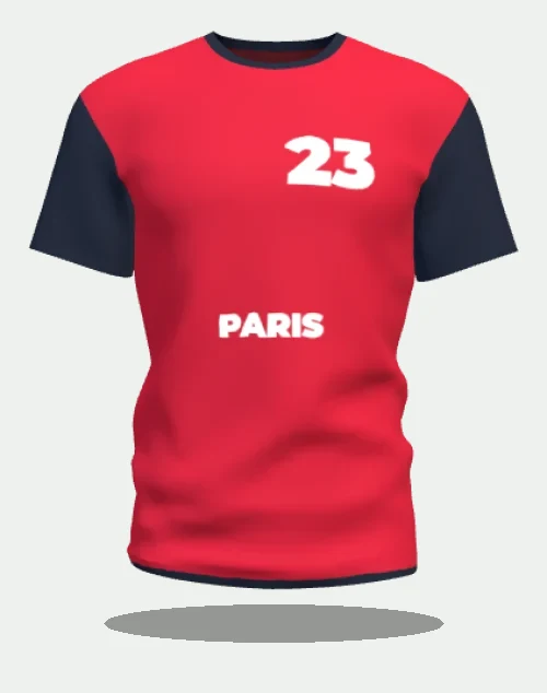 Maillot de basket personnalisé rouge et noir au marquage Paris, numéro 23