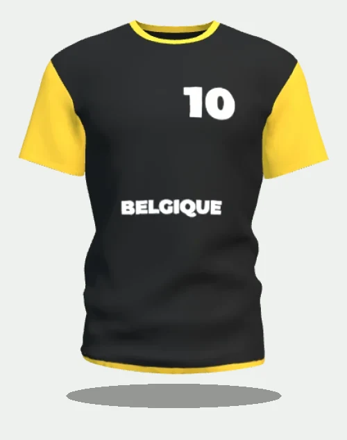 Maillot personnalisé aux couleurs de la Belgique (noir et jaune), numéro 10
