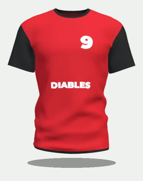 Maillot personnalisé rouge et noir façon Diables Rouges, numéro 9