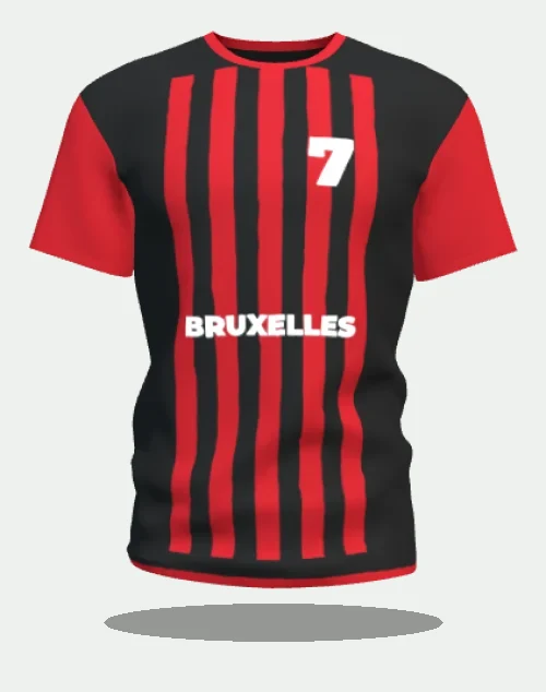 Maillot personnalisé noir à rayures rouges au marquage Bruxelles, numéro 7