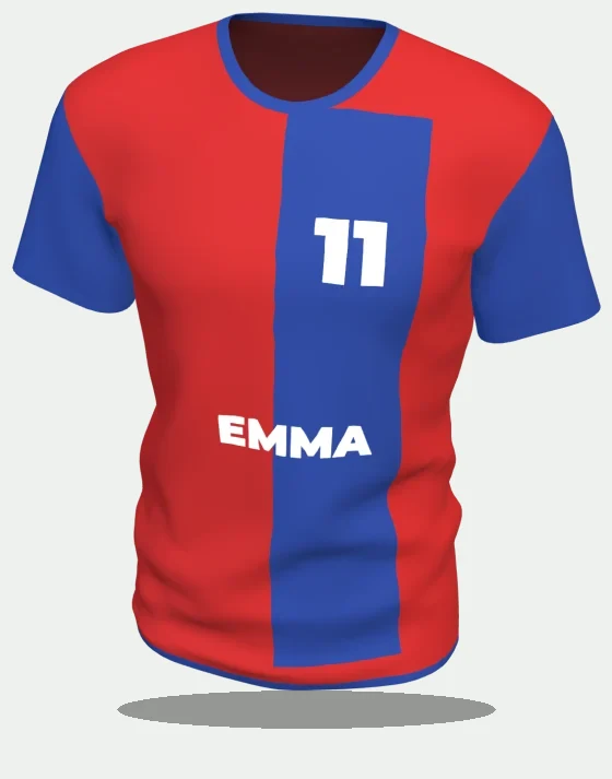 Maillot de foot bicolore rouge et bleu, numéro 11