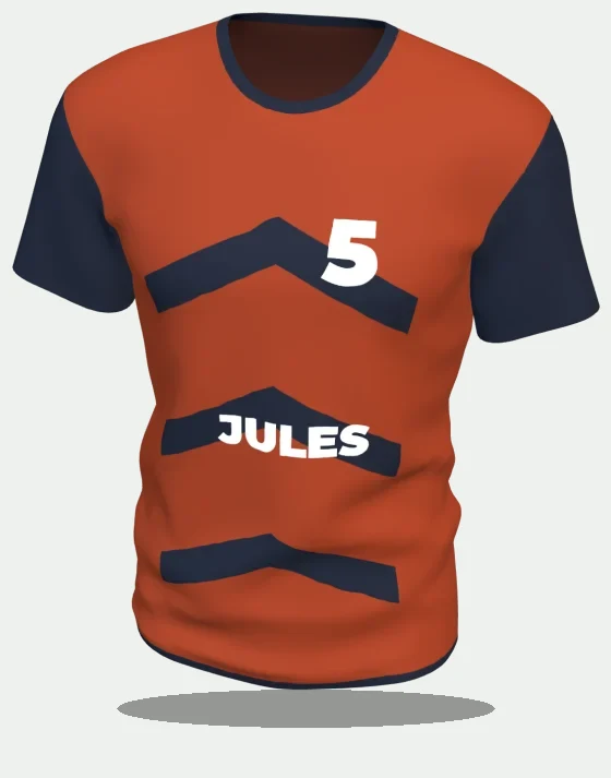 Maillot de foot à chevrons orange et noir, numéro 5