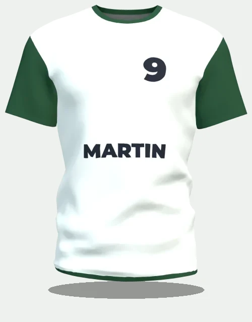 Maillot de club extérieur blanc à manches vertes, nom Martin, numéro 9