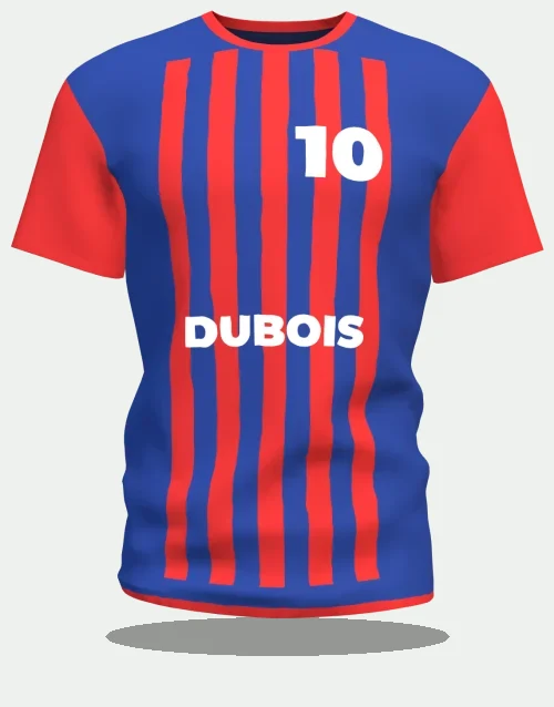 Maillot de club à rayures bleu et rouge, nom Dubois et numéro 10