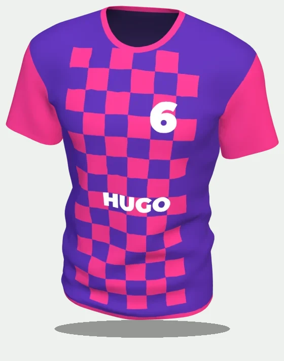 Maillot de foot à damier violet et rose, numéro 6