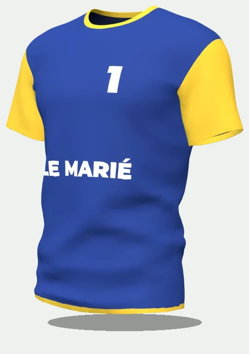 Maillot d'EVG bleu et or avec le marquage Le Marié, numéro 1