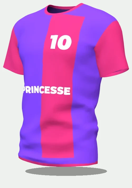 Maillot d'EVJF bicolore violet et rose avec le marquage Princesse, numéro 10