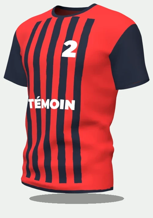 Maillot d'EVG à rayures rouge avec le marquage Témoin, numéro 2
