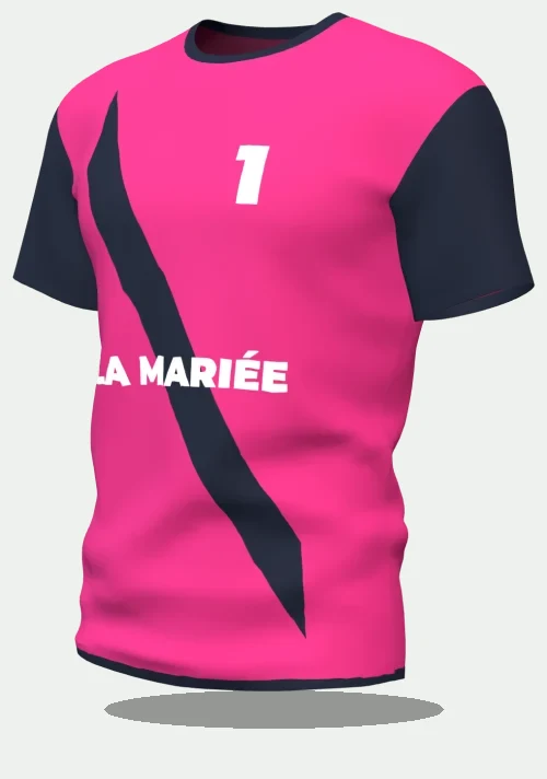 Maillot d'EVJF rose à bande diagonale avec le marquage La Mariée, numéro 1