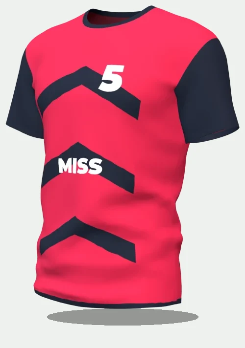Maillot d'EVJF à chevrons rouge avec le marquage Miss, numéro 5