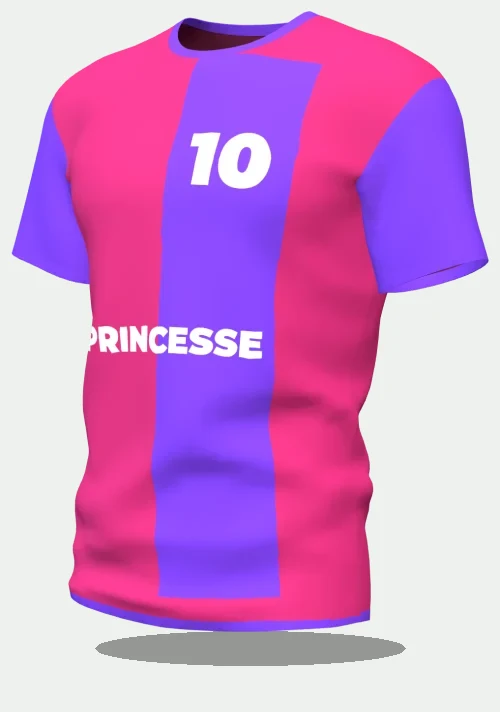 Maillot d'EVJF bicolore rose et violet avec le marquage Princesse, numéro 10