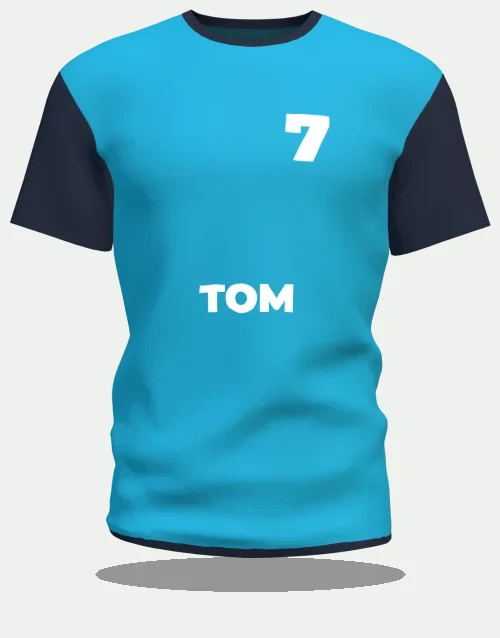 Maillot de supporter enfant bleu au prénom Tom, numéro 7