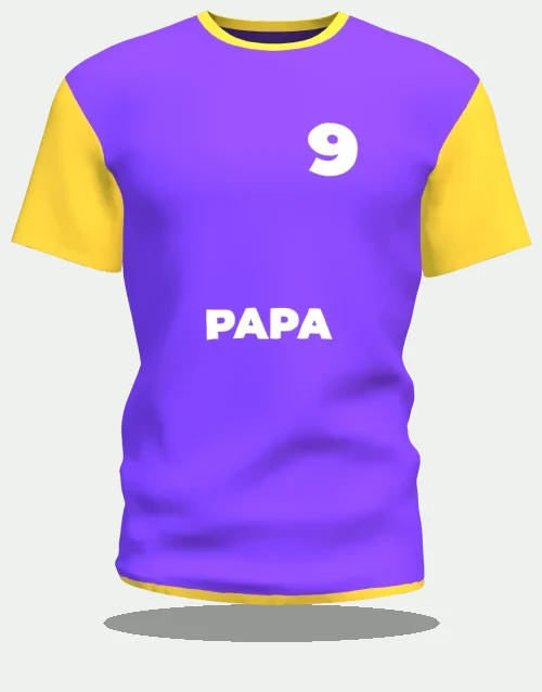 Maillot de supporter violet et or floqué Papa, numéro 9