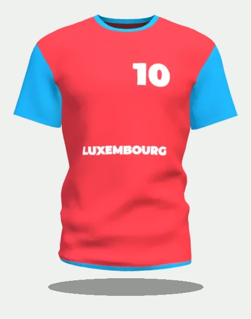 Maillot personnalisé aux couleurs du Luxembourg (rouge et bleu ciel), numéro 10
