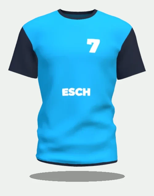 Maillot personnalisé bleu ciel au marquage Esch, numéro 7