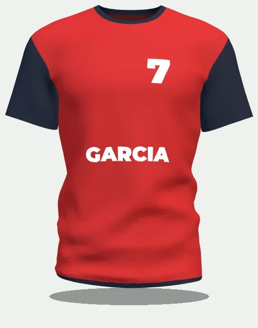 Maillot de foot personnalisé rouge et marine, numéro 7