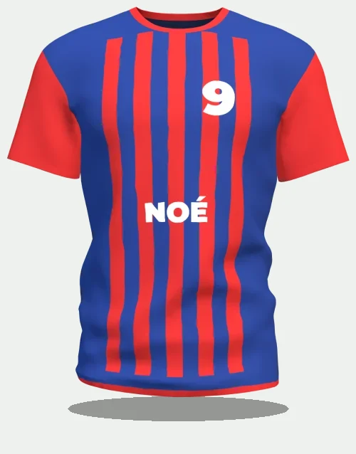Maillot de foot personnalisé aux couleurs de la France (bleu et rouge) au prénom Noé, numéro 9