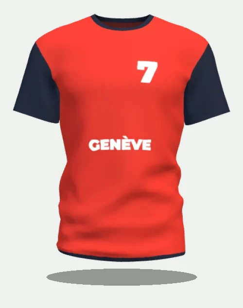 Maillot personnalisé rouge au marquage Genève, numéro 7