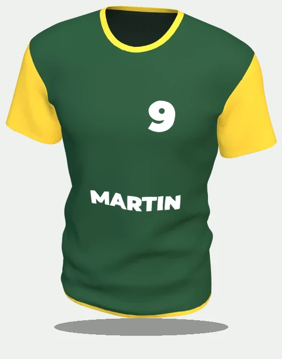 Maillot de foot uni vert et or, numéro 9